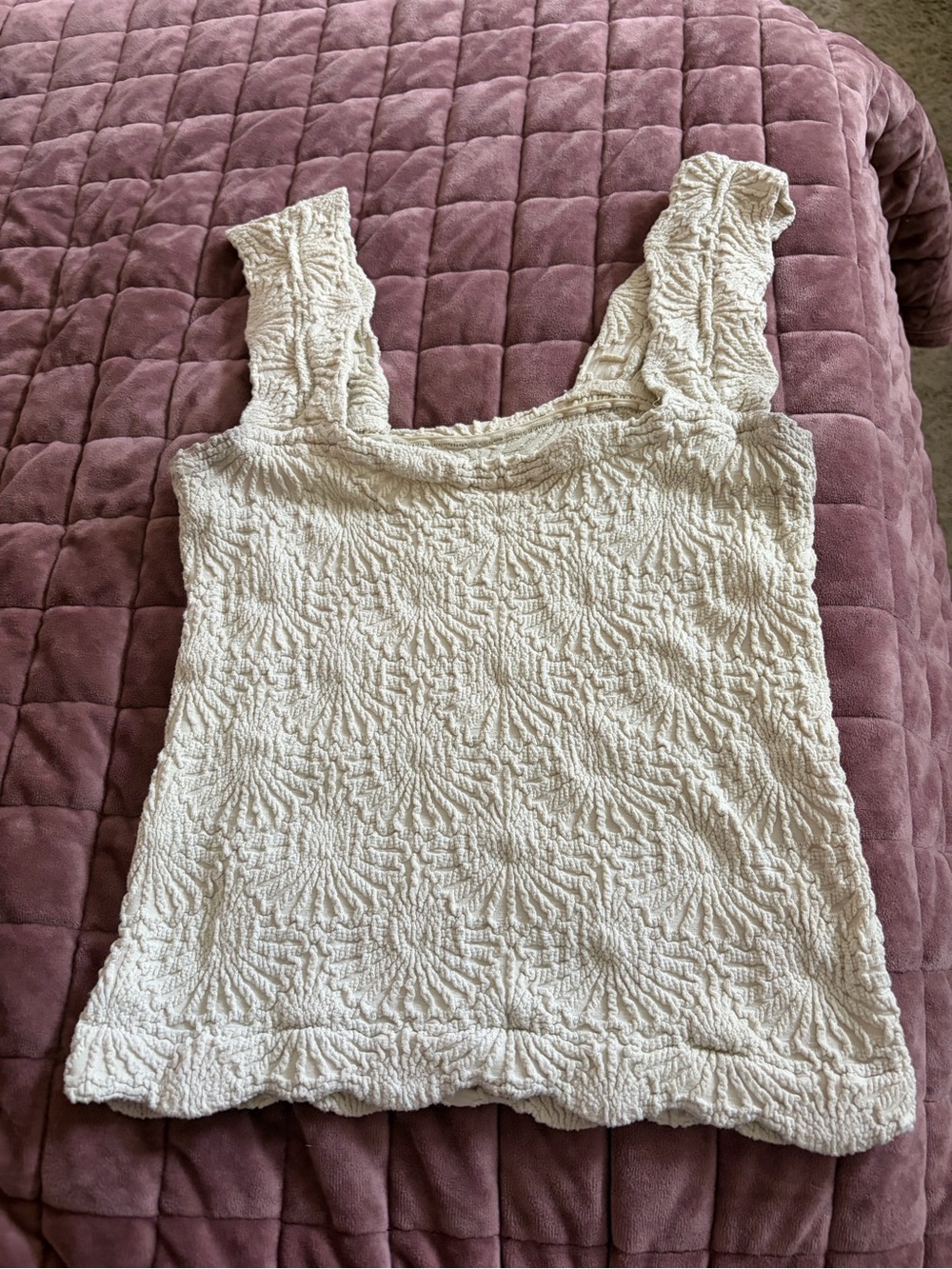 Free People Cream Textured Square-Neck Tank Top